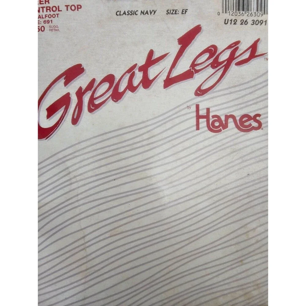 Vintage Hanes Great Legs Pantyhose EF Navy Sheer Control Top Deadstock NIB